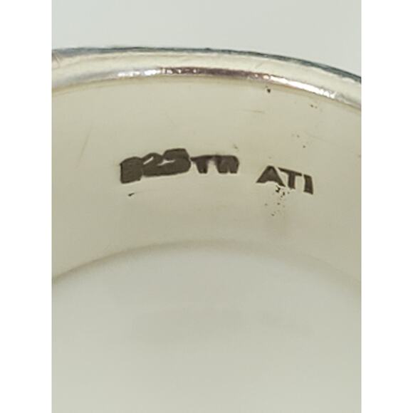 Vintage Onyx Carnelian and Marcasite Sterling Silver Wide Ring Band - Picture 7 of 9